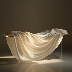 A beautiful bride in a lace wedding dress stands by elegant curtains tied with a gold ribbon, celebrating love and bridal beauty during her marriage ceremony decoration