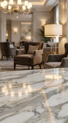 Elegant luxury interior design with marble table and soft lighting