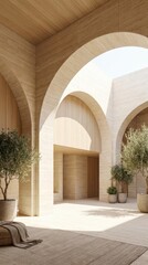 Fototapeta premium Minimalist interior design with arches and natural light in a gallery