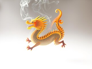 Obraz premium Vibrant Dragon Sculpture with Smoke Effect in 3D Art Style