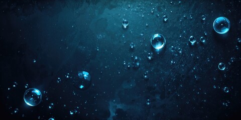 Dark backdrop with waterdrops and bubbles, ideal for text overlay or digital interface
