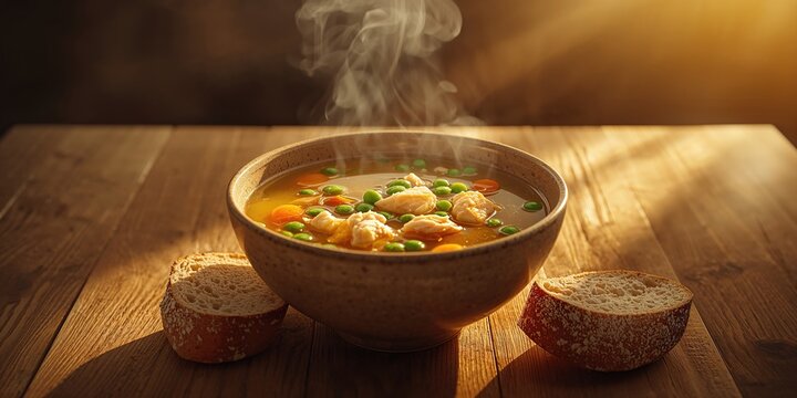 Warm chicken soup with vegetables and herbs, highlighting wholesome nutrition for health observance