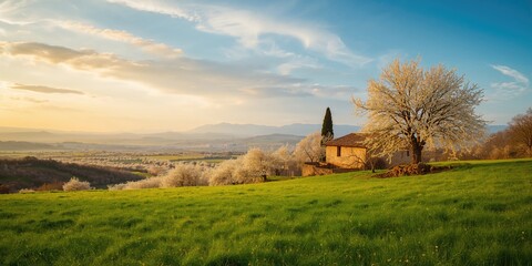 Fototapeta premium Spring scenery at Matarranya County in Teruel Aragon Spain with grass and land, illustrating natural landscape features