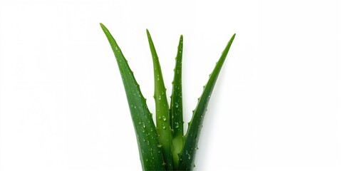 Single aloe vera leaves on white background, highlighting plant's topical skin benefits, World Aloe Vera Day