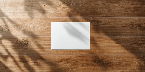 Paper mock-up placed on wooden surface with customizable background for branding or editorial use