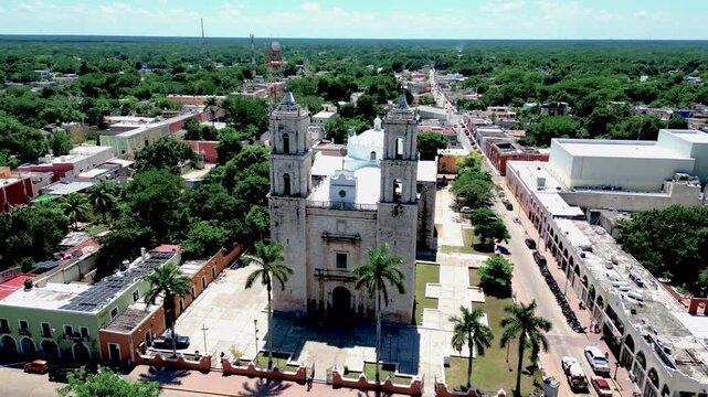 Aerial View of Valladolid Cathedral Surrounded by Greenery