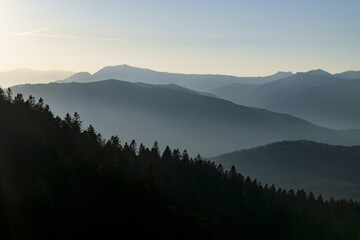 Sunrise in the Pyrenees of Navarre. Mountains of Navarre from Mount Bianditz.