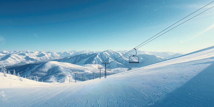 Mount Hermon Ski resort chair lift ride over snow-covered slopes, emphasizing winter sports environment, seasonal change