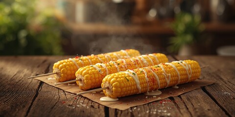 Young milk corn on a background, food processing and presentation methods