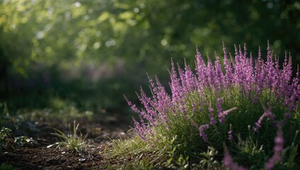 Obraz premium Purple heather in Boswachterij Ruinen, Netherlands, natural vegetation promoting biodiversity