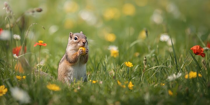 European ground squirrel on a grassy terrain, highlighting native species in ecosystem