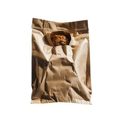 Brown paper bag with granola on transparent background