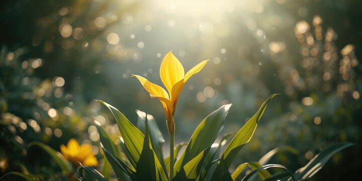 Yellow Ruellia Tuberosa Linn, an annual Acanthaceae plant, in a garden setting enhancing landscape aesthetics, Earth Day