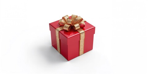 Obraz premium A festive gift box with a red bow on a white background, ideal for holiday packaging