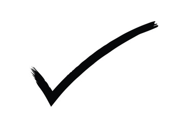 A bold hand-drawn black checkmark sign indicating completion or approval on a white background