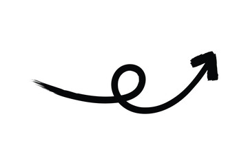 Curved black hand-drawn arrow pointing upwards on a clean white background