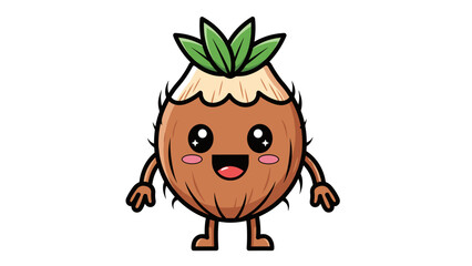 Obraz premium Cartoon Coconut Character with Leaves.