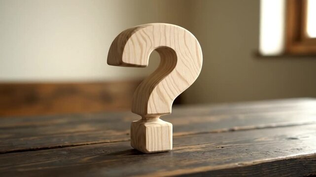 Wooden Question Mark Stands Tall on a Rustic Desk Concept