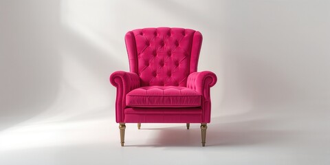 Fototapeta premium Pink quilted fabric armchair with brass legs, used as a decorative accent piece, emphasizing pattern and craftsmanship