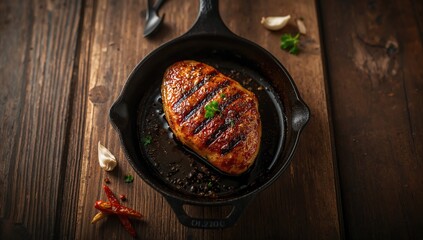 SautÃ©ed seasoned chicken with garlic and pepper, served at mealtime, focusing on preparation and taste profile