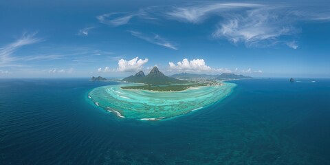 Overhead perspective of Noumea showcasing city structure and natural harbor, focusing on urban development and geographic features