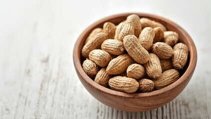 Peanuts in a bowl on a wooden background, highlighting snack presentation for social settings