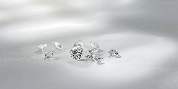 Real diamonds scattered on the floor, jewelry display and luxury showcase