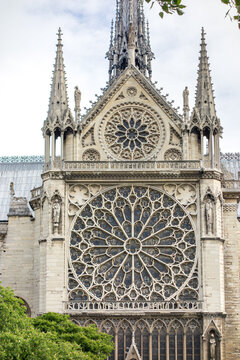 Notre Dame Cathedral Rose Window and Gothic Facade in Paris