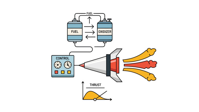 Rocket engine diagram with fuel oxidizer and control panel