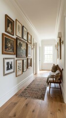 Fototapeta premium Elegant Hallway Interior with Artwork and Natural Light Fixtures