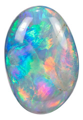 Opal with iridescent sheen and vibrant multicolor play on a curved surface.