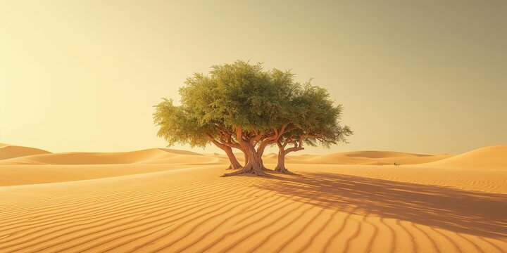 Ghaf trees growing amid sandy dunes in the UAE, desertification control
