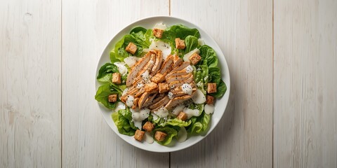 Chicken Caesar salad with cheese and croutons, used as a light lunch option