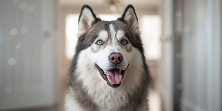 Close-up of large Alaskan Malamutes' eyes size and expression, highlighting breed characteristics, no holiday observed
