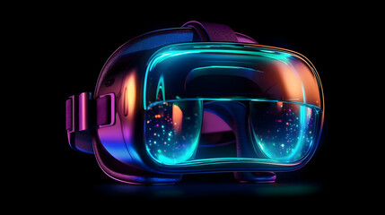 Futuristic VR Headset with Vibrant Neon Glow and Immersive Digital Light Particles