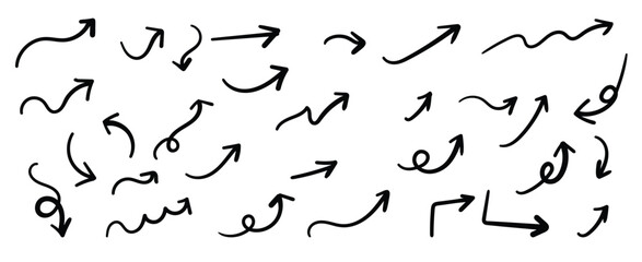 Hand drawn collection of various doodle arrows for design elements and user interface