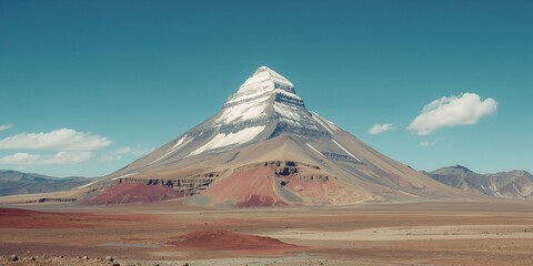 Jagged, snow-capped peaks with rust hues rising sharply into a blue sky, highlighting erosion and landscape preservation