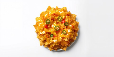 Serving of nachos topped with cheese and vegetables, highlighting snack presentation for social gatherings