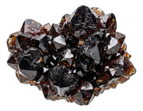 Sphalerite druse featuring dark, glossy crystals and shimmering facets.