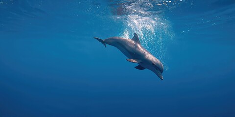 Obraz premium Bottlenose dolphin during a scuba dive in Mexico, marine life observation