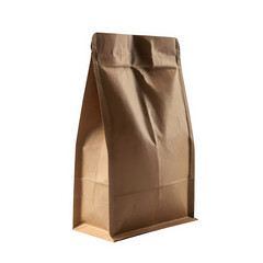 Brown kraft paper lunch bag on transparent background