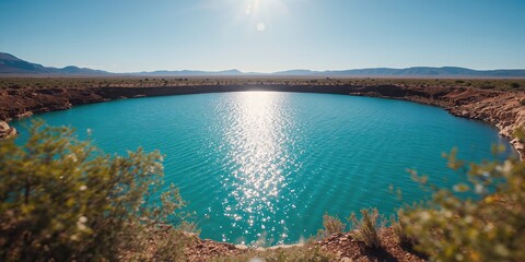 Obraz premium Landscape of a permanent sinkhole lake in Northern Namibia, natural landform preservation