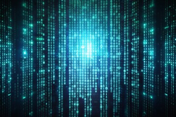 Vibrant digital code background with glowing blue binary numbers