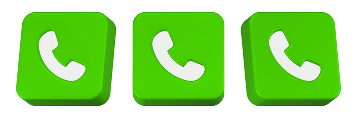 call 3d render icon green square