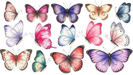 Collection of colorful butterflies isolated on transparent background