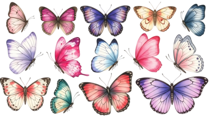 Collection of colorful butterflies isolated on transparent background
