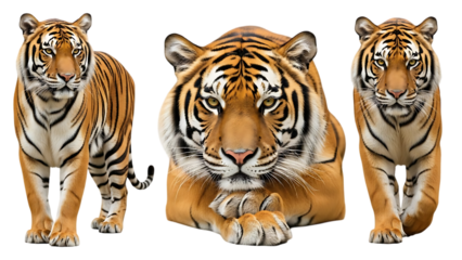 Three tigers isolated on transparent background