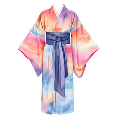 A pink and blue Japanese kimono set, separated on a transparent background.