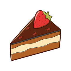Delicious chocolate cake slice with strawberry topping.