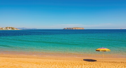 Obraz premium Beach scene at Playa de la Mata in Torrevieja with sandy shoreline and calm waters, summer season, Earth Day